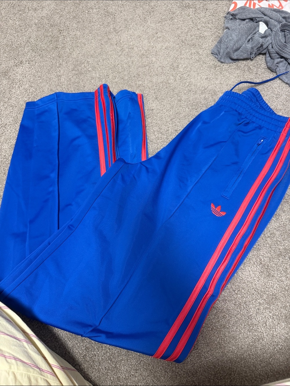 adidas Royal Blue Joggers with Pink Stripes